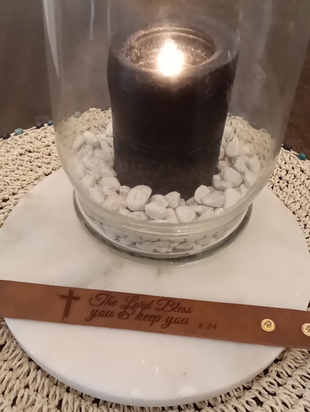 Engraved Leather Faith Bracelet with Cross and Blessing - Brown